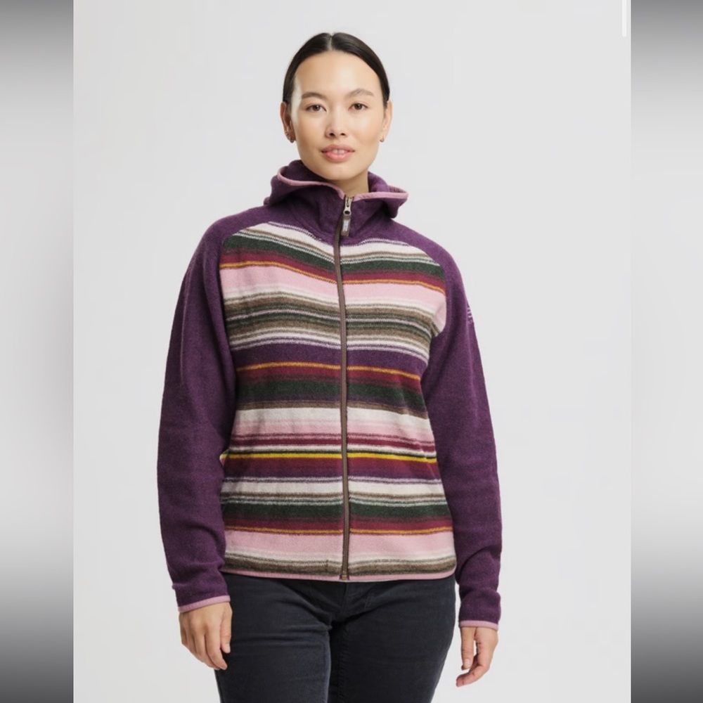 Women’s Purple Striped Full-Zip Hooded Ski Jacket